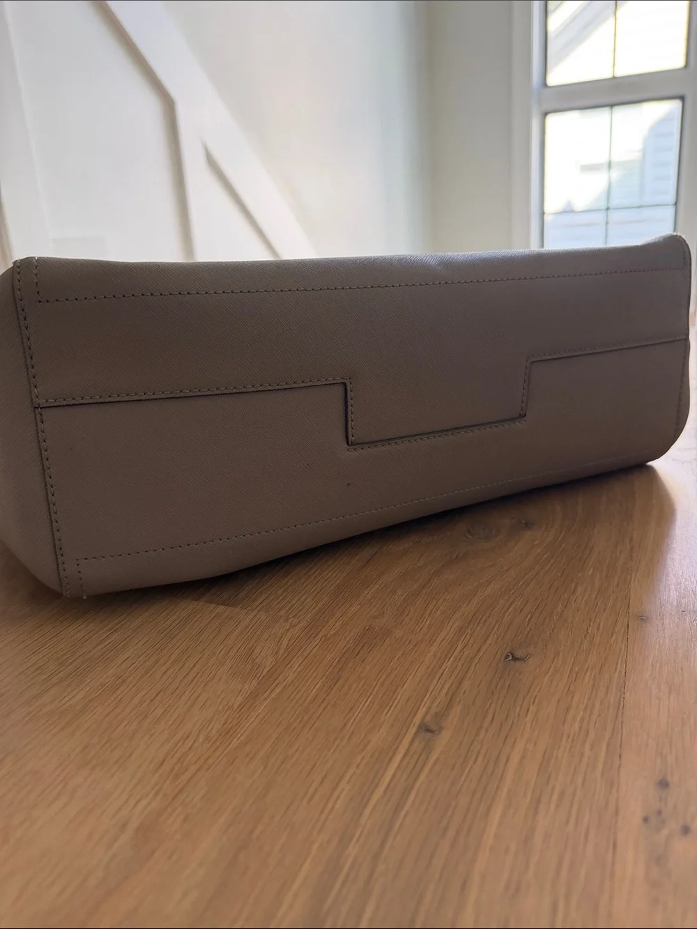 Tory Burch Light Taupe Leather Tote with Exterior Pocket